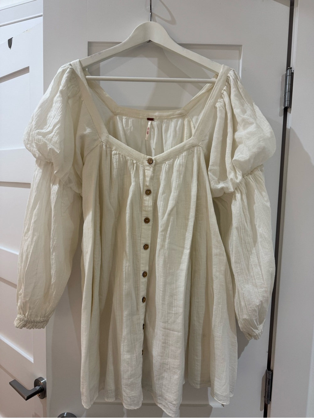 Free People Boho Ivory Button-Front Peasant Tunic/Mini Dress